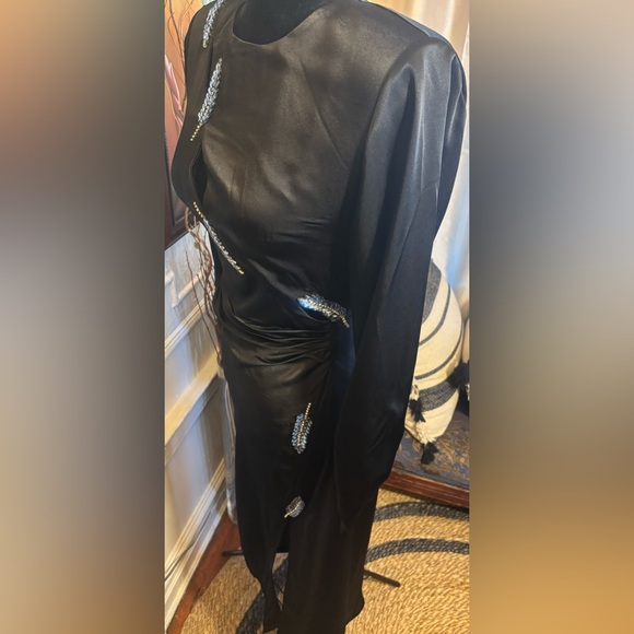 ZARA NEW LEAF SATIN EFFECT DRESS CUT OUT LONG MAXI FITTED SIZE M - Picture 3 of 12